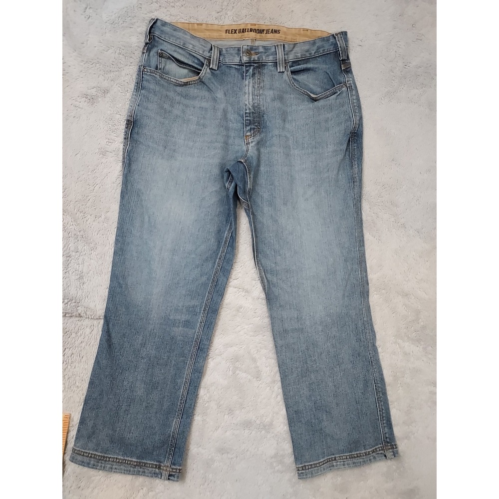 Duluth Trading Jeans Mens 36x28 Flex Ballroom Relaxed Fit Blue Outdoor Workwear